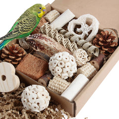 Juguetes Kyouki para aves: caja de forraje natural para explorar y hallar premios.
