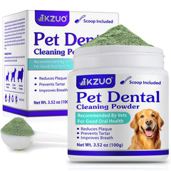 KZUO polvo dental para perros y gatos en empaque práctico.