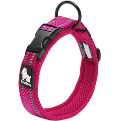 Collar La La Pet con malla suave y reflectante en rosa, ideal para paseos nocturnos.