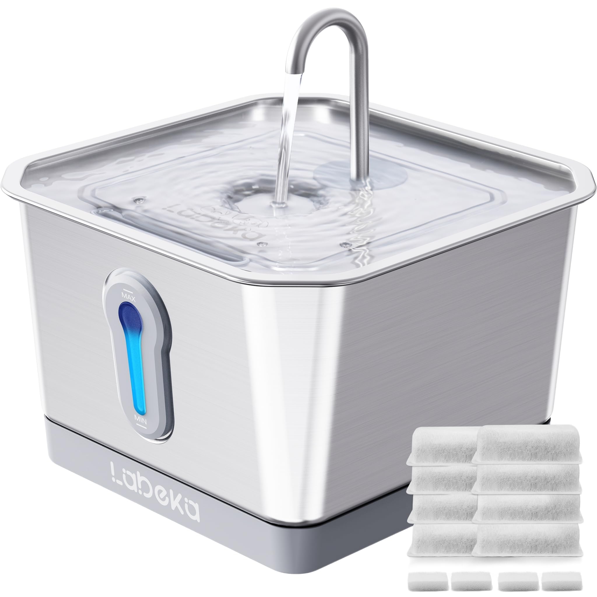 LABEKA fuente para gatos en acero inoxidable 4L, diseño duradero para agua fresca.
