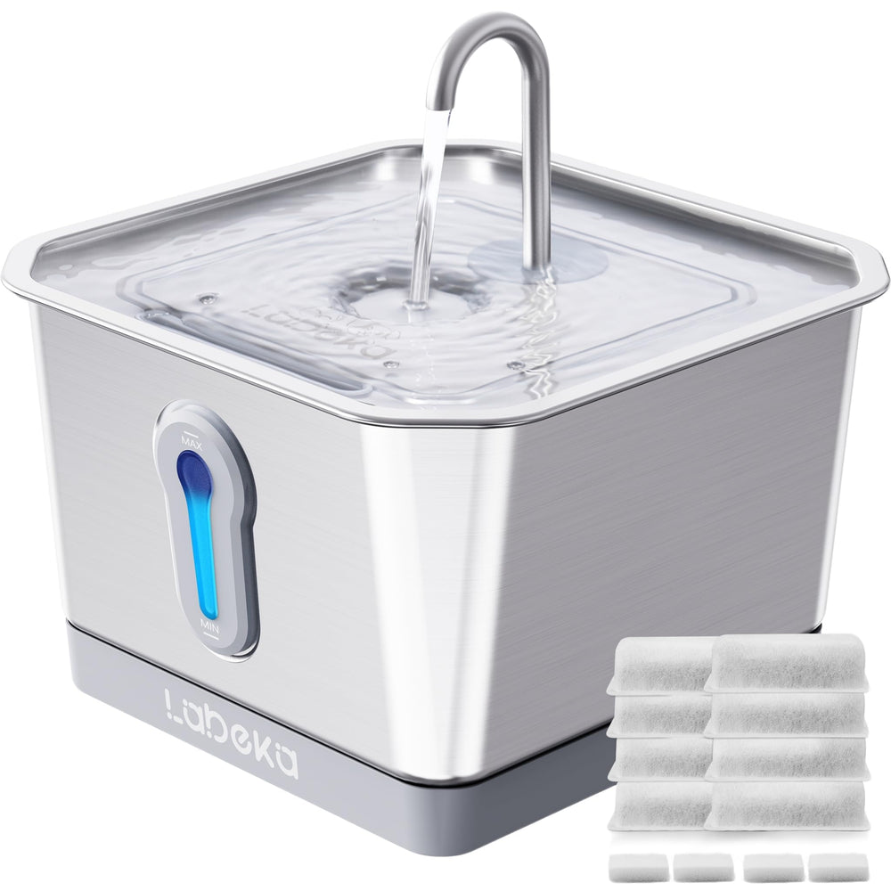 LABEKA fuente para gatos en acero inoxidable 4L, diseño duradero para agua fresca.