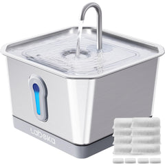 LABEKA fuente para gatos en acero inoxidable 4L, diseño duradero para agua fresca.