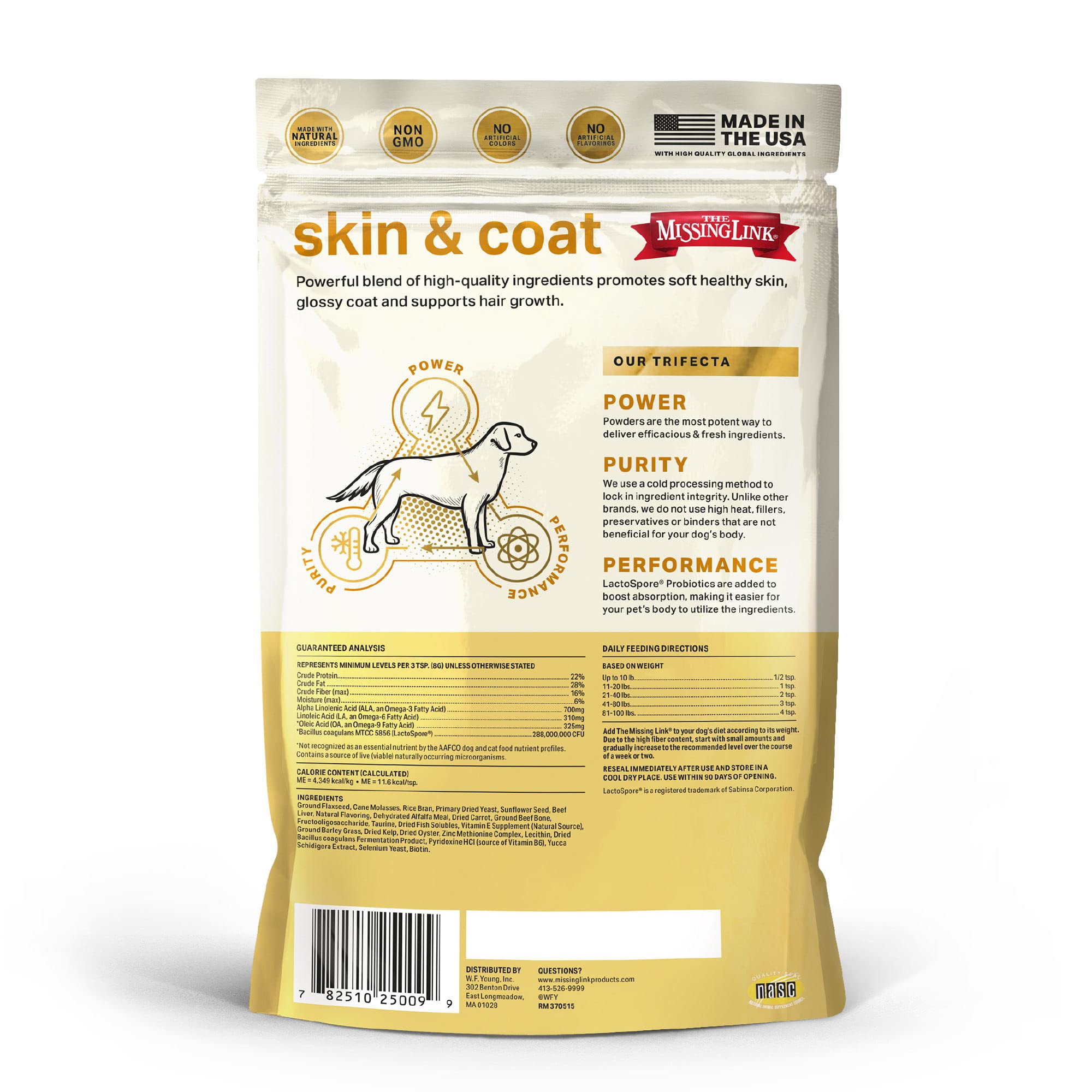 The Missing Link probióticos LactoSpore en formulación para perros.