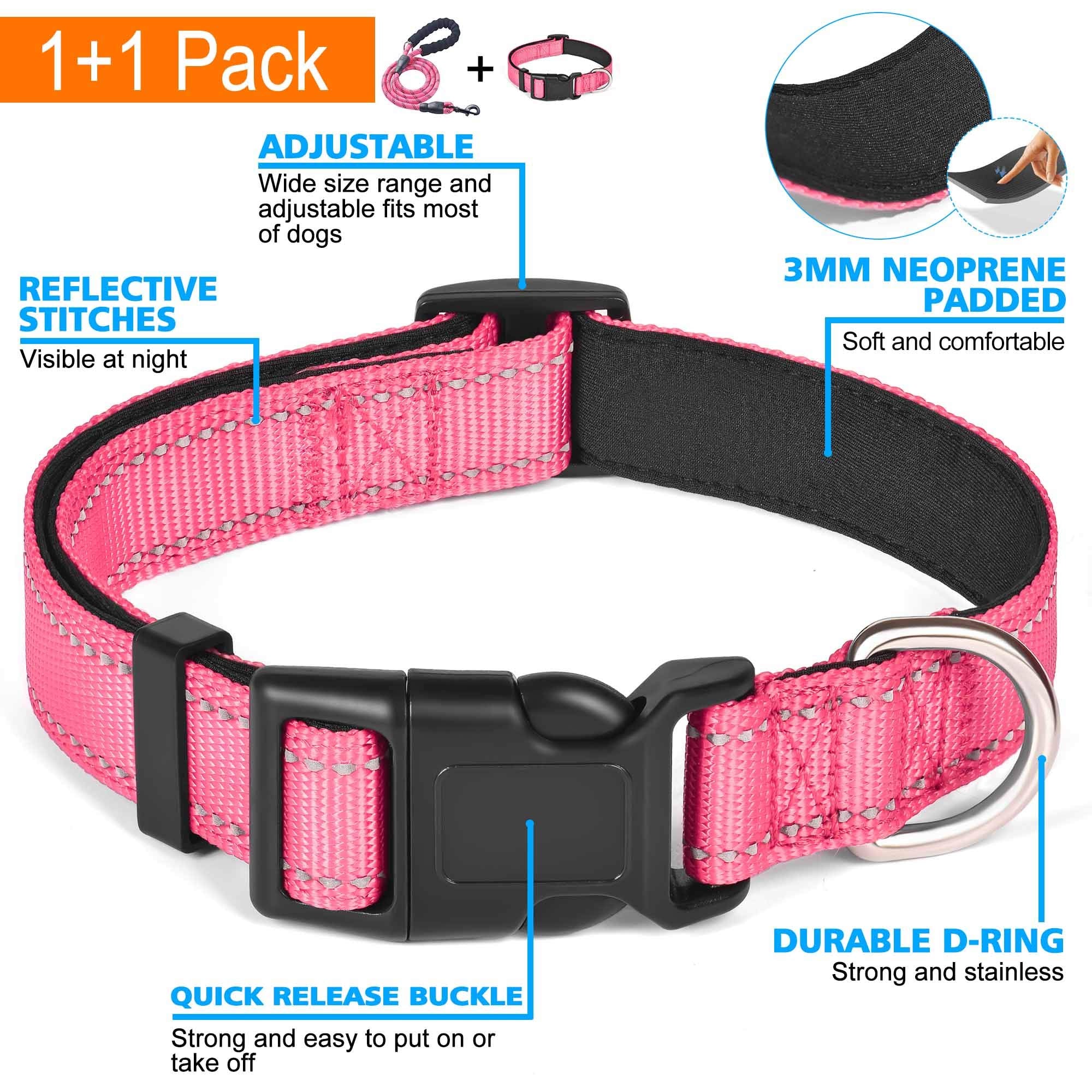 Collar Ladoogo con hebilla de liberación rápida y anilla en D metálica, fácil de usar.