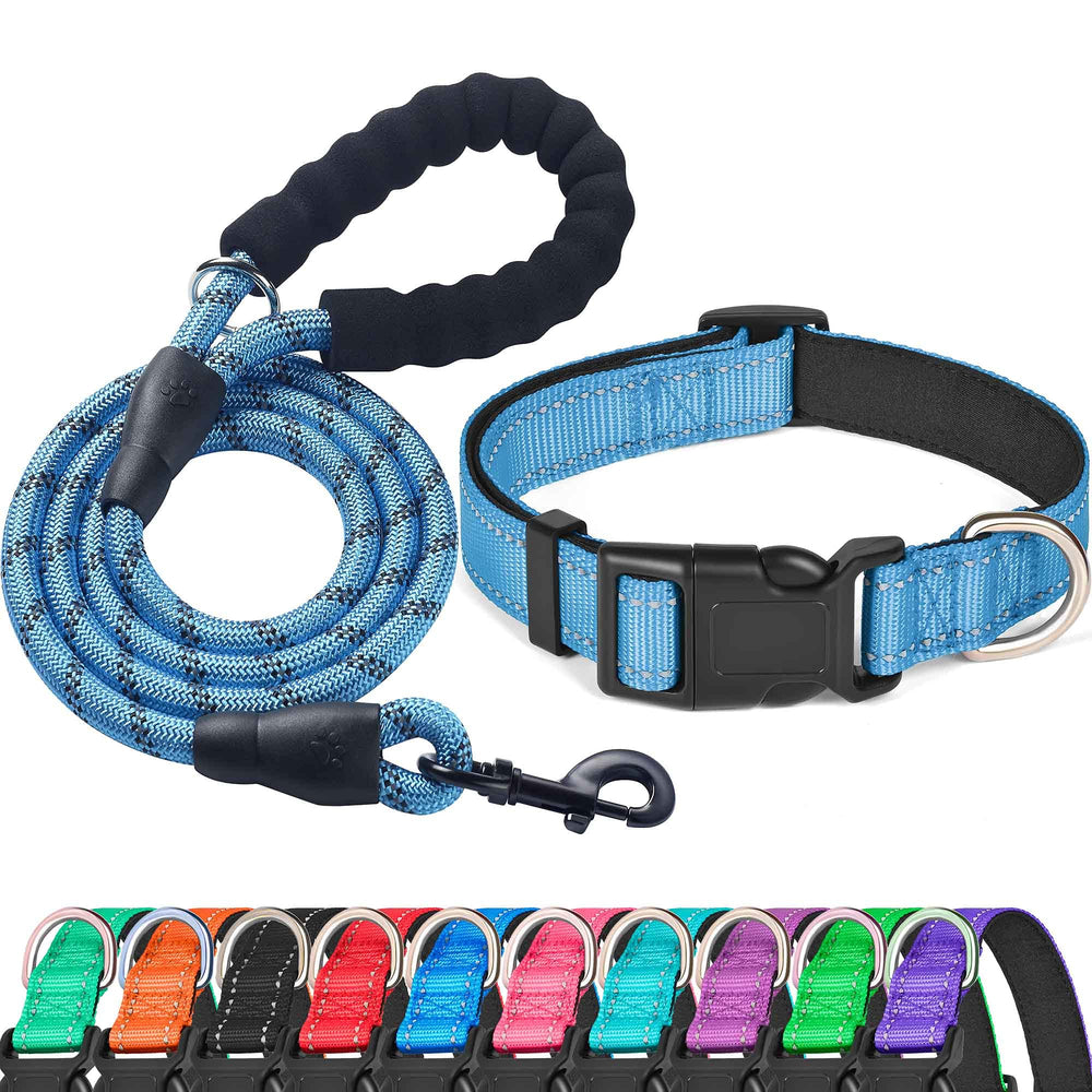 Ladoogo collar reflectante con neopreno azul para mayor visibilidad nocturna.