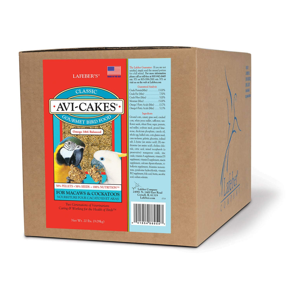 LAFEBER'S Avi-Cakes en bolsa de 20 lb para guacamayos y cacatúas, alimentación balanceada.