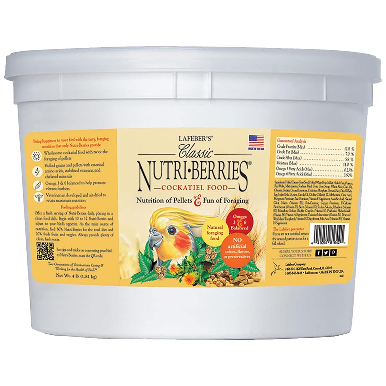 LAFEBER'S Nutri-Berries envase 4 lb, fácil almacenamiento para aves.