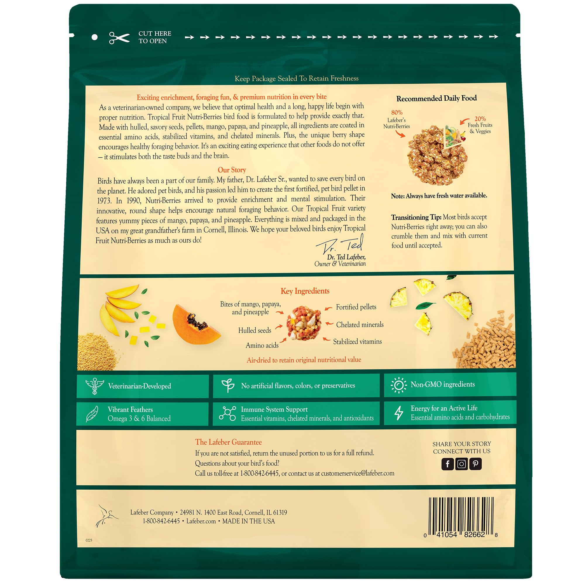 LAFEBER'S nutrición completa para guacamayos y cacatúas con forraje doble