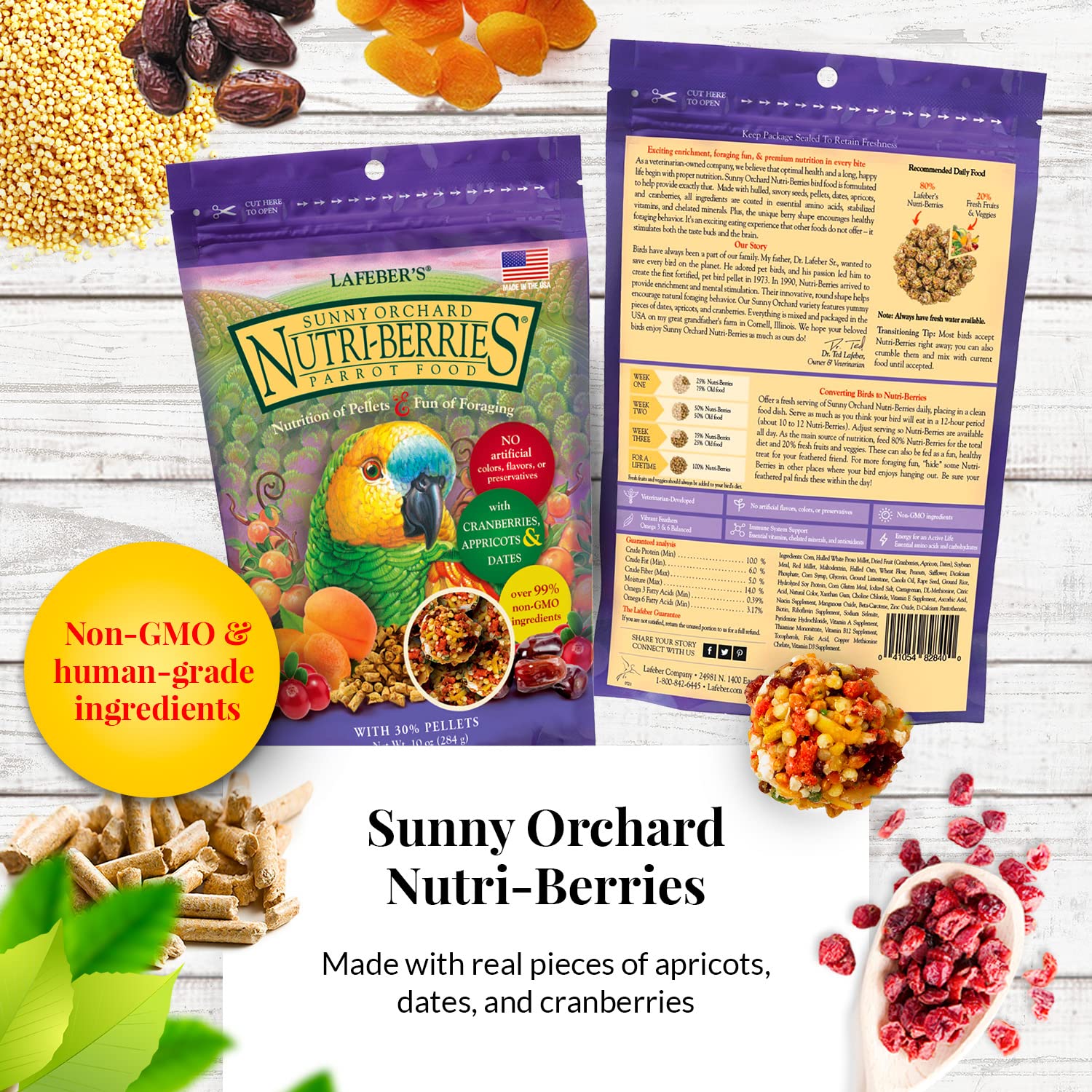 LAFEBER'S Nutri-Berries para loros, huerto soleado, arándanos y dátiles.