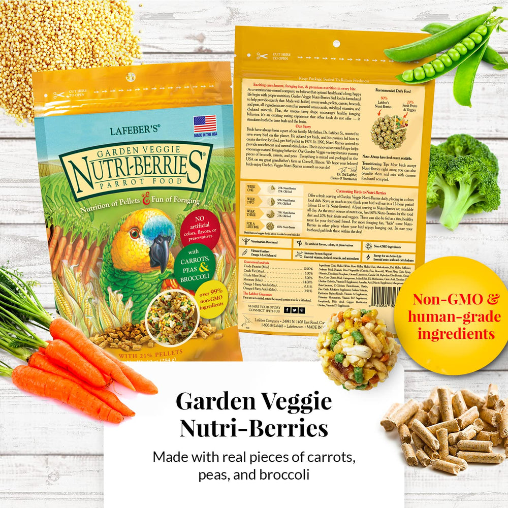 LAFEBER'S Nutri-Berries para loros, verduras del jardín, zanahoria y brócoli.