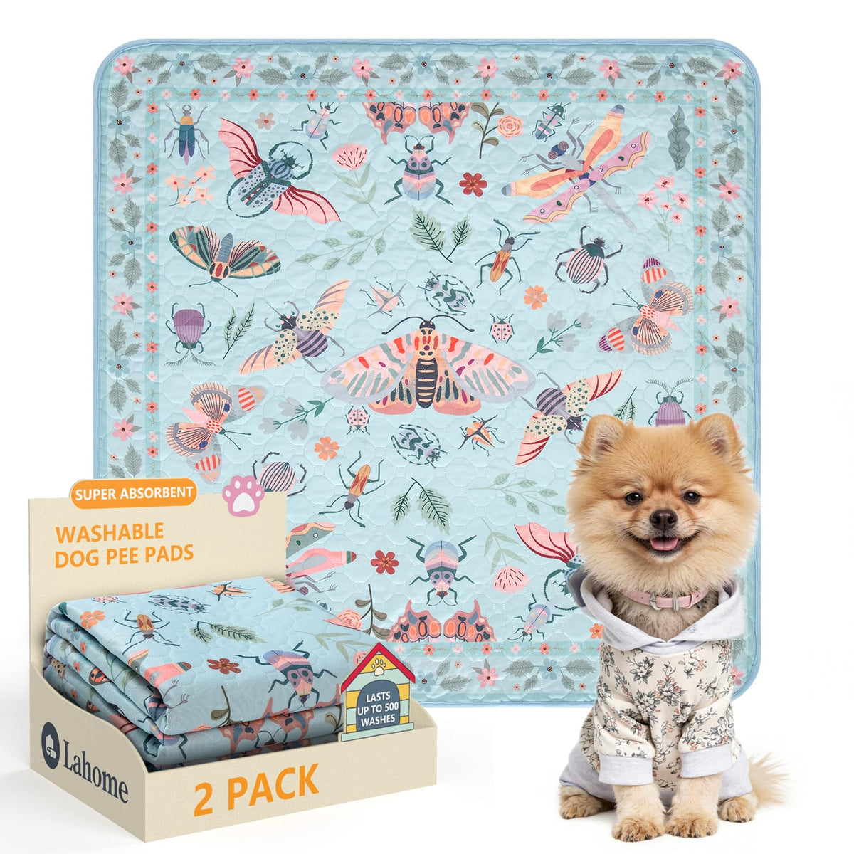 Lahome almohadilla para perros con estampado mariposa azul, ideal para entrenamiento y protección de pisos.