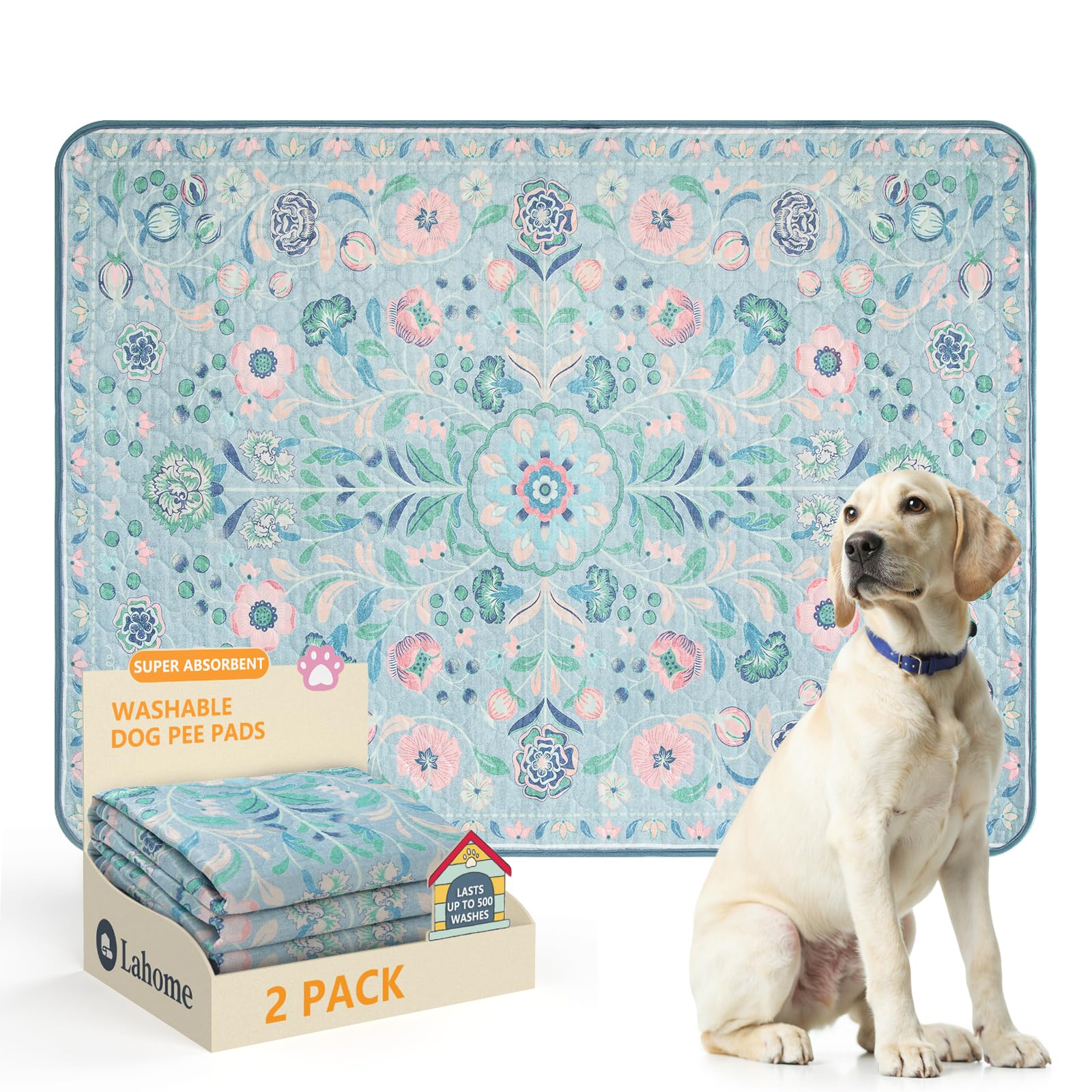 Lahome almohadillas para perros lavables azul botánico protegen el suelo.
