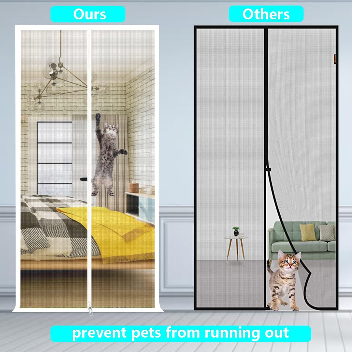 Laijiang puerta mosquitera para gatos instalación sin herramientas.