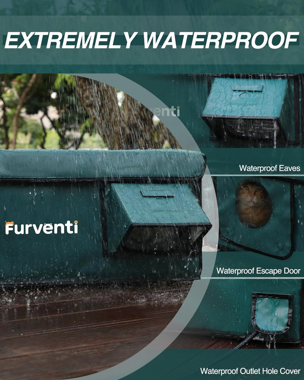 Lamlingo casa-gato-alero-impermeable protege contra la lluvia para un refugio estable.