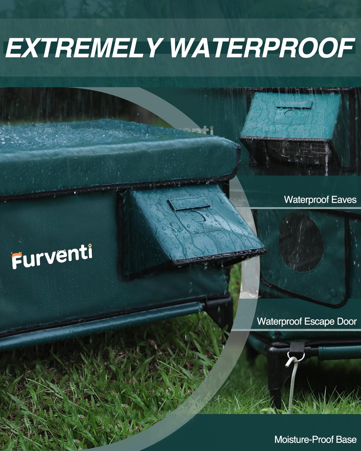 Lamlingo casa gato techo con aleros, mejora impermeabilidad ante la lluvia.
