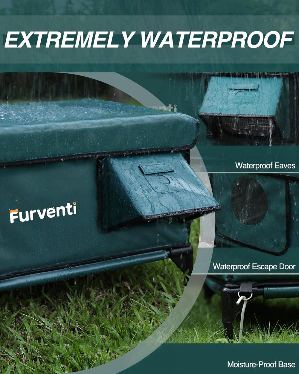 Lamlingo casa gato techo con aleros, mejora impermeabilidad ante la lluvia.
