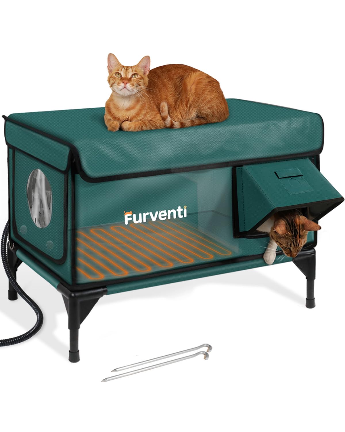 Lamlingo casa-gatos-exterior-calefaccion-xl-verde: refugio cálido para felinos al aire libre.