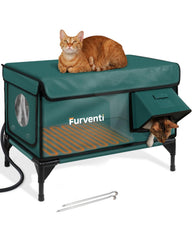 Lamlingo casa-gatos-exterior-calefaccion-xl-verde: refugio cálido para felinos al aire libre.