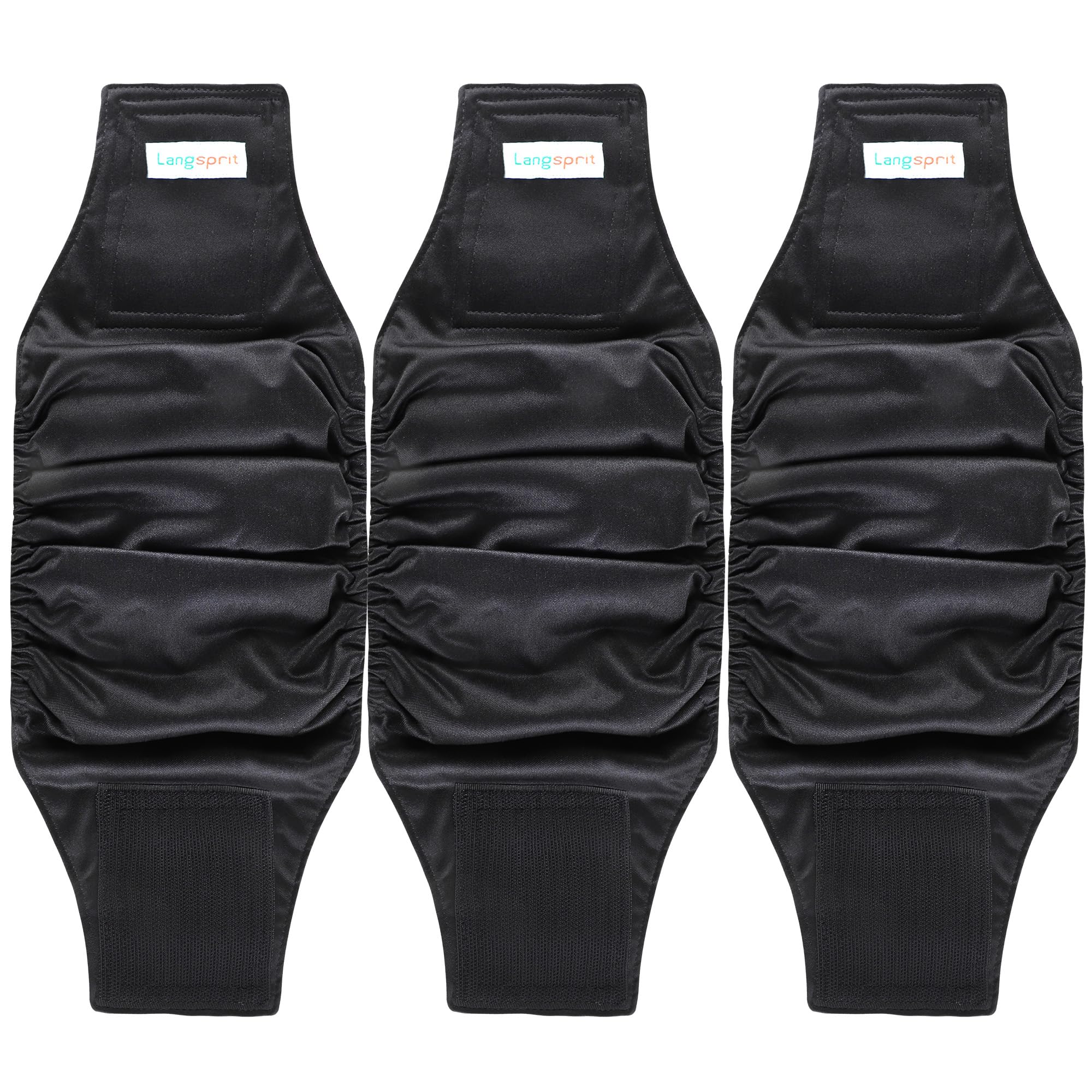 Langsprit bandas vientre para perro macho, conjunto 3 negro XS, ajuste cómodo.