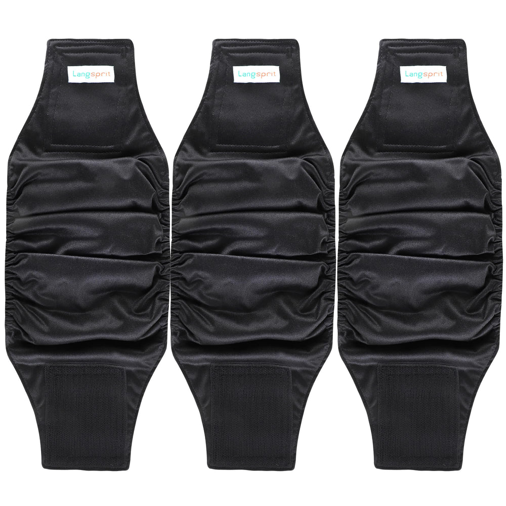 Langsprit bandas vientre para perro macho, conjunto 3 negro XS, ajuste cómodo.