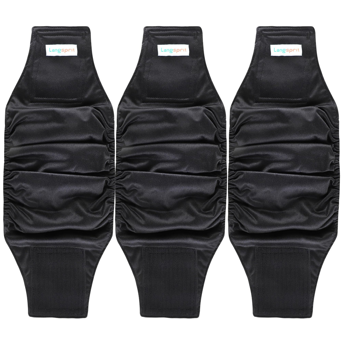 Langsprit bandas vientre para perro macho, conjunto 3 negro XS, ajuste cómodo.