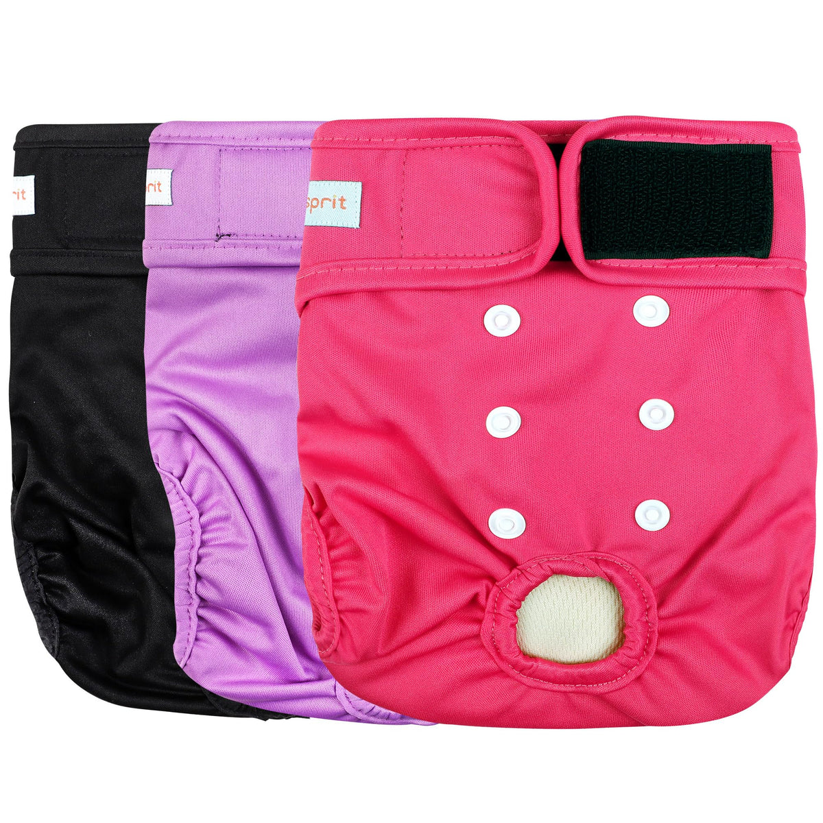Langsprit pañales lavables para perras en negro con cierre de velcro y ajuste cómodo.