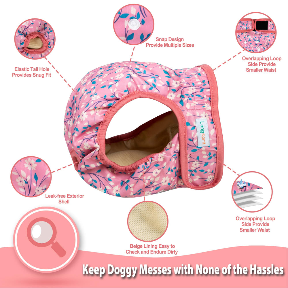 Langsprit pañales para perro femenino, interior suave, sensación cómoda durante juego y paseo