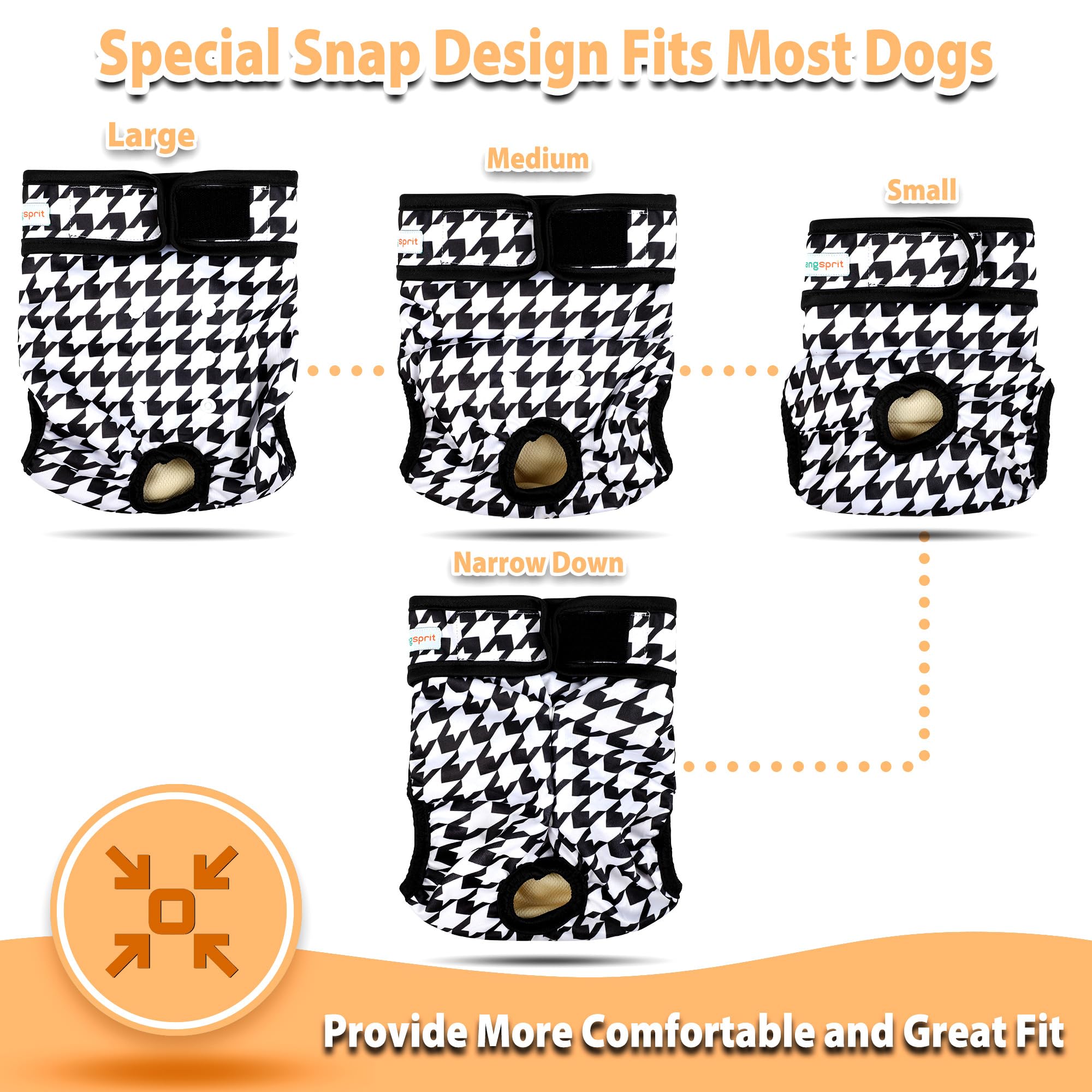Langsprit pañales para perros, sistema de broches para ajuste preciso.