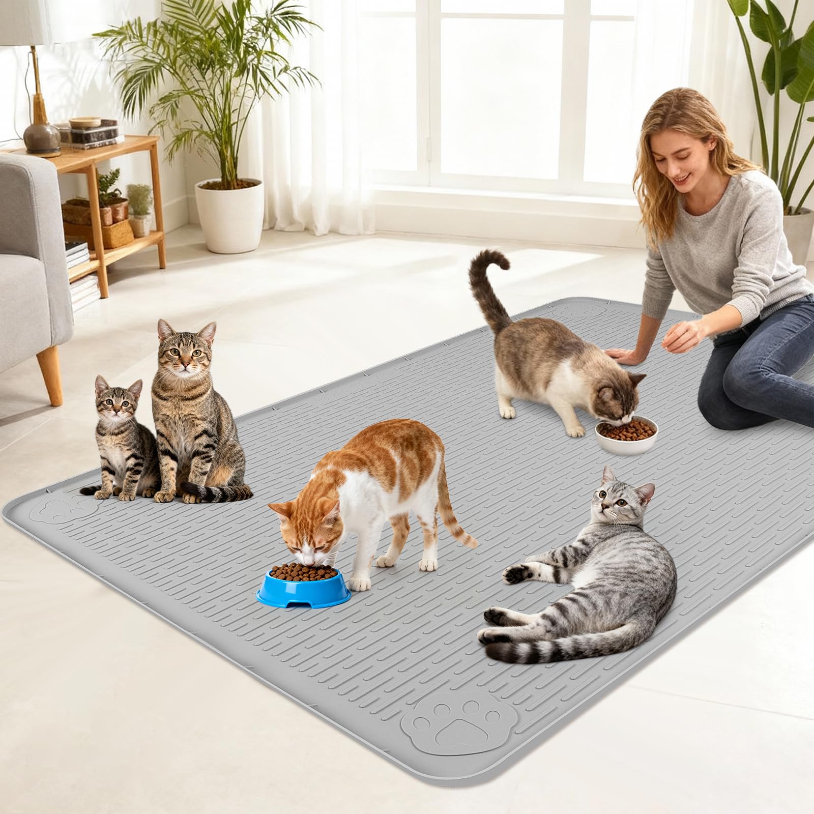 Uso versátil de la alfombrilla Lanstics para gatos y otras mascotas.