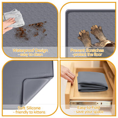 Lanstics tapete con borde elevado para evitar derrames alrededor de los cuencos.
