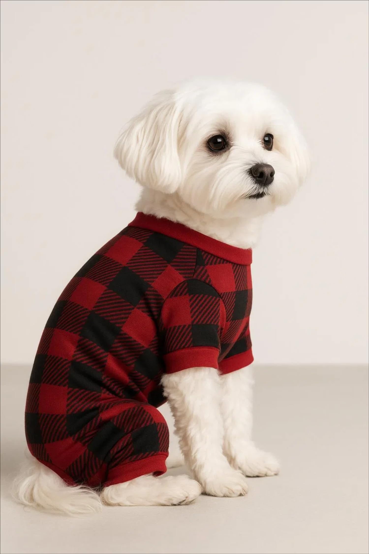 Pijama para perros Lanyarco Baffulo rojo Navidad, detalle del patrón Baffulo