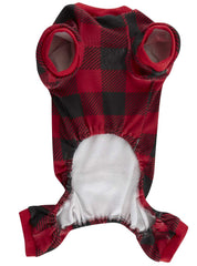 Pijama para perros Lanyarco Baffulo rojo Navidad, vista trasera con patrón clásico