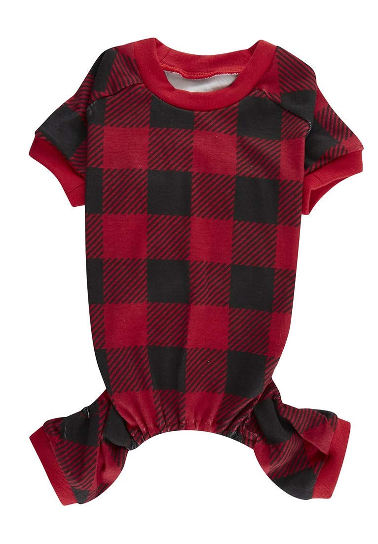 Pijama para perros Lanyarco Baffulo rojo Navidad, vista frontal para estilo festivo