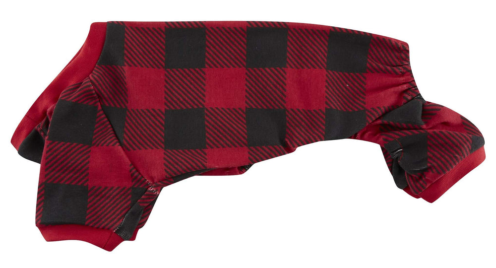 Pijama para perros Lanyarco Baffulo rojo Navidad, vista lateral para ajuste cómodo