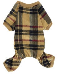 Pijama Lanyarco para perro con cuadros beige, ideal para Navidad