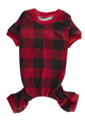 Pijama Lanyarco para perro con cuadros rojo negro, cómodo y festivo.