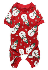 Lanyarco pijama para perros con muñeco de nieve en frontal, ideal para fiestas.