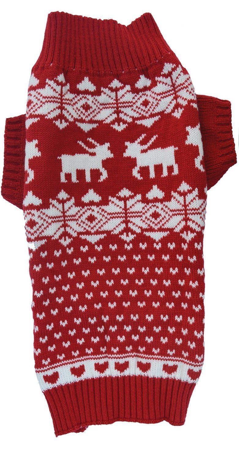 Lanyarco suéter navideño para perro grande con ciervo rojo, ideal para fotos festivas.