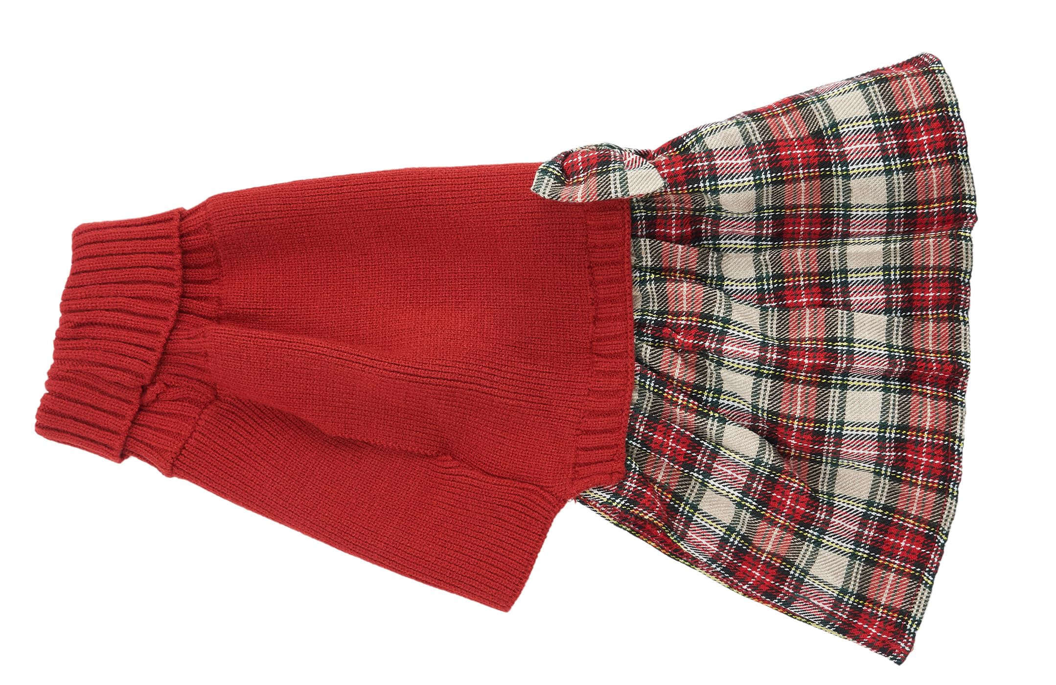 Lanyarco sudadera-perro con cuadros rojos, detalle de lazo para un toque chic.