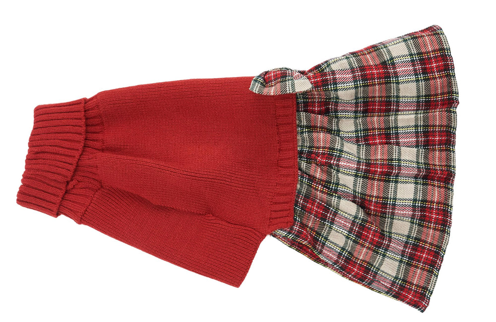 Lanyarco sudadera-perro con cuadros rojos, detalle de lazo para un toque chic.