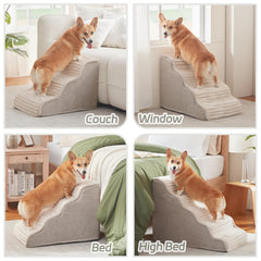 Laojin Balhen 3 pasos para sillón beige, ideal para mascotas pequeñas.