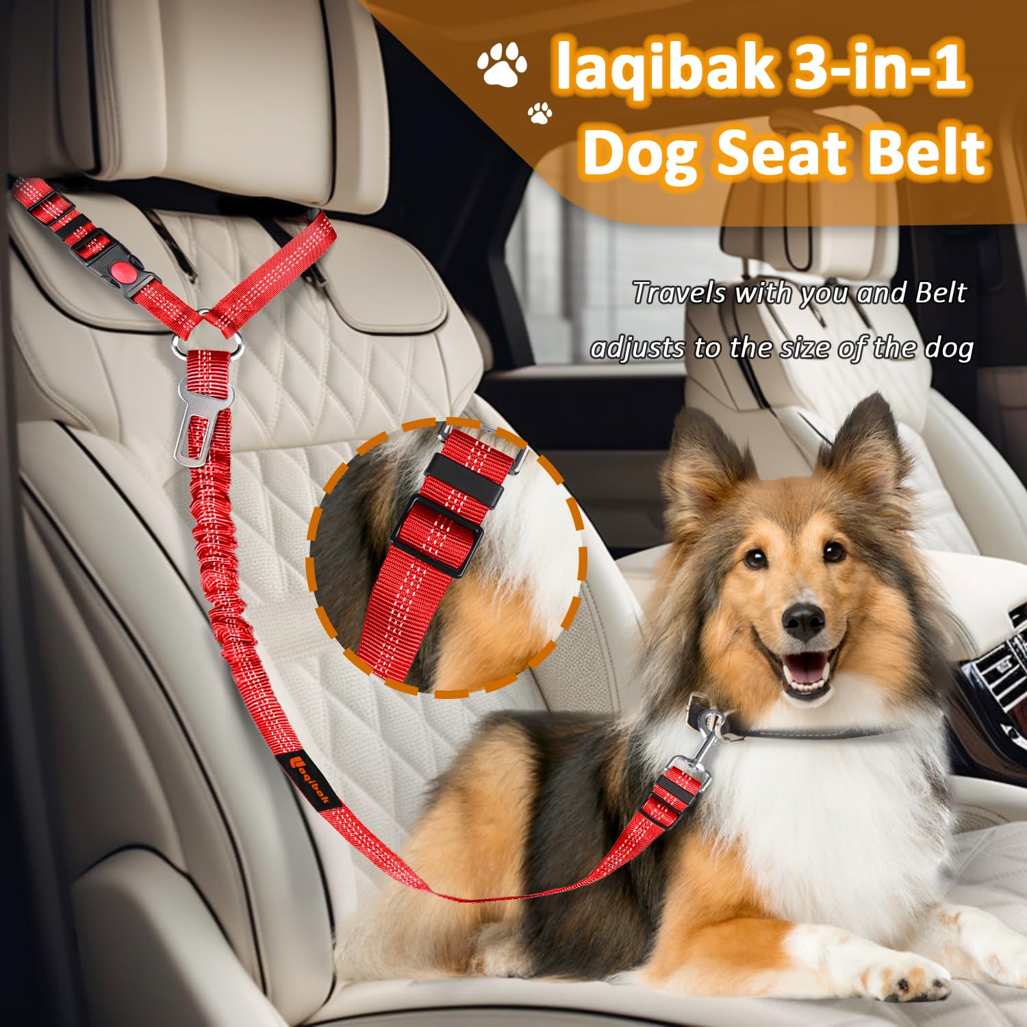 Laqibak arnes-perro-auto-tres-en-uno con versatilidad en coche