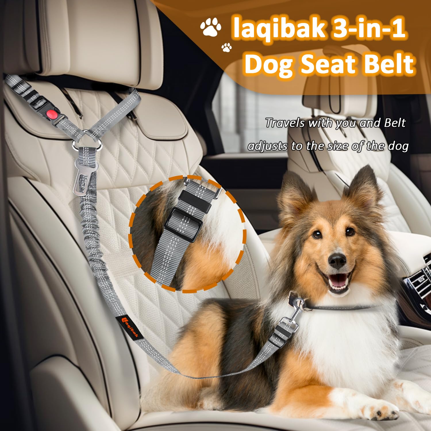Laqibak cinturón para perro en coche 3 en 1, uso versátil.