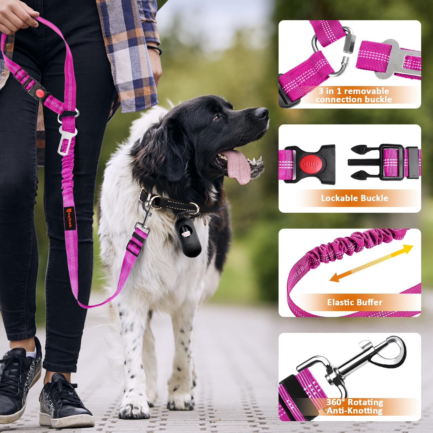 Laqibak cinturon reflectivo para coche perro mejora visibilidad nocturna.