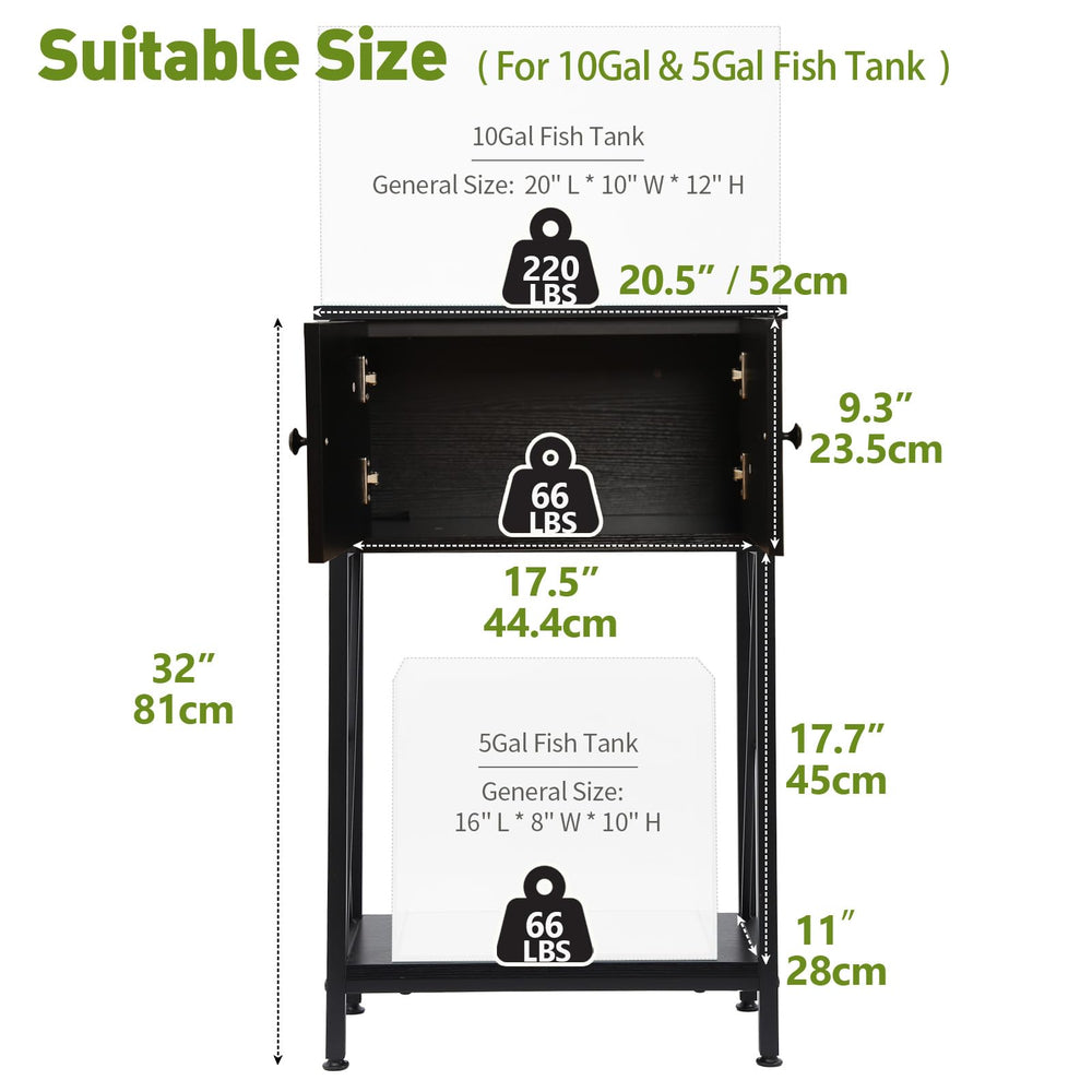 Laqual mueble para acuario en negro moderno, combina con decoración del hogar