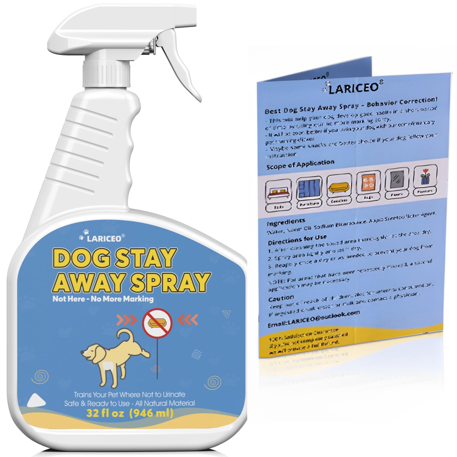 LARICEO spray para perros, uso interior y exterior para evitar marcaje.