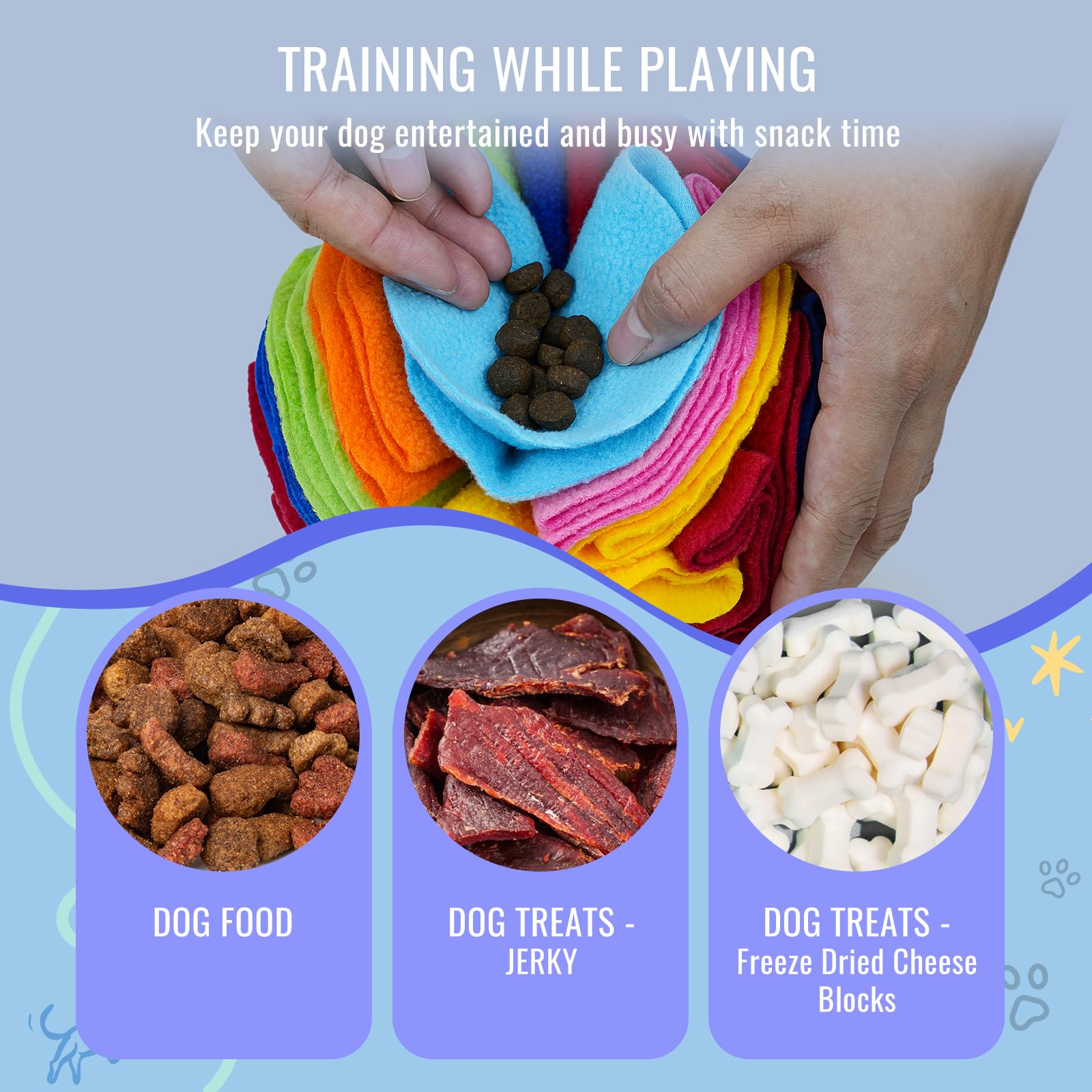 Bola olfativa Larimuer de 20 cm, ideal para perros grandes y gatos, fomenta la exploración.