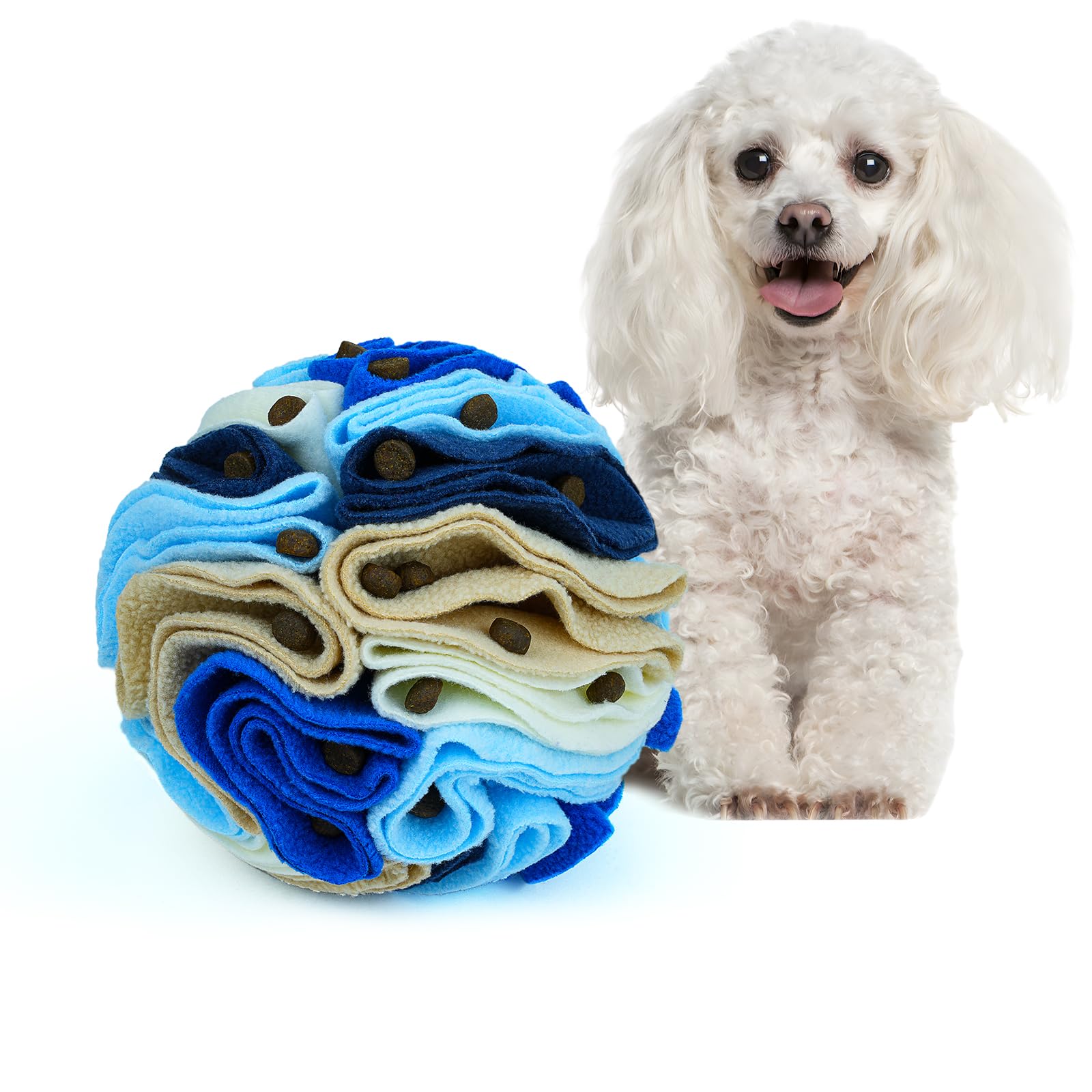 Bola olfativa Larimuer para perros 15 cm en azul, estimula el olfato.