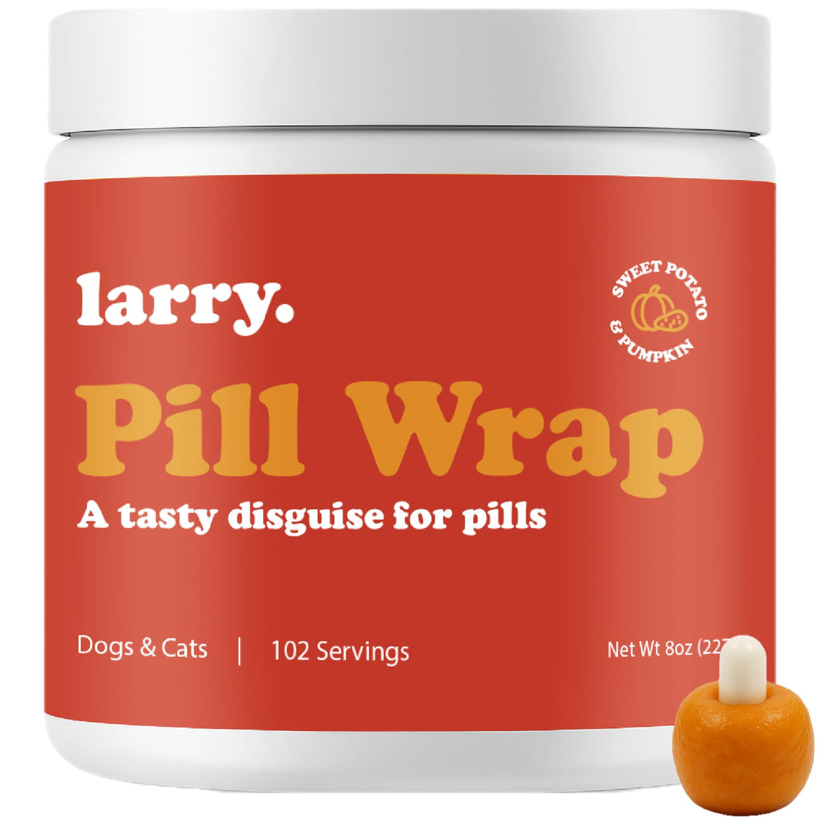 Larry envuelve pastillas con patata dulce para una administración sin batallas.