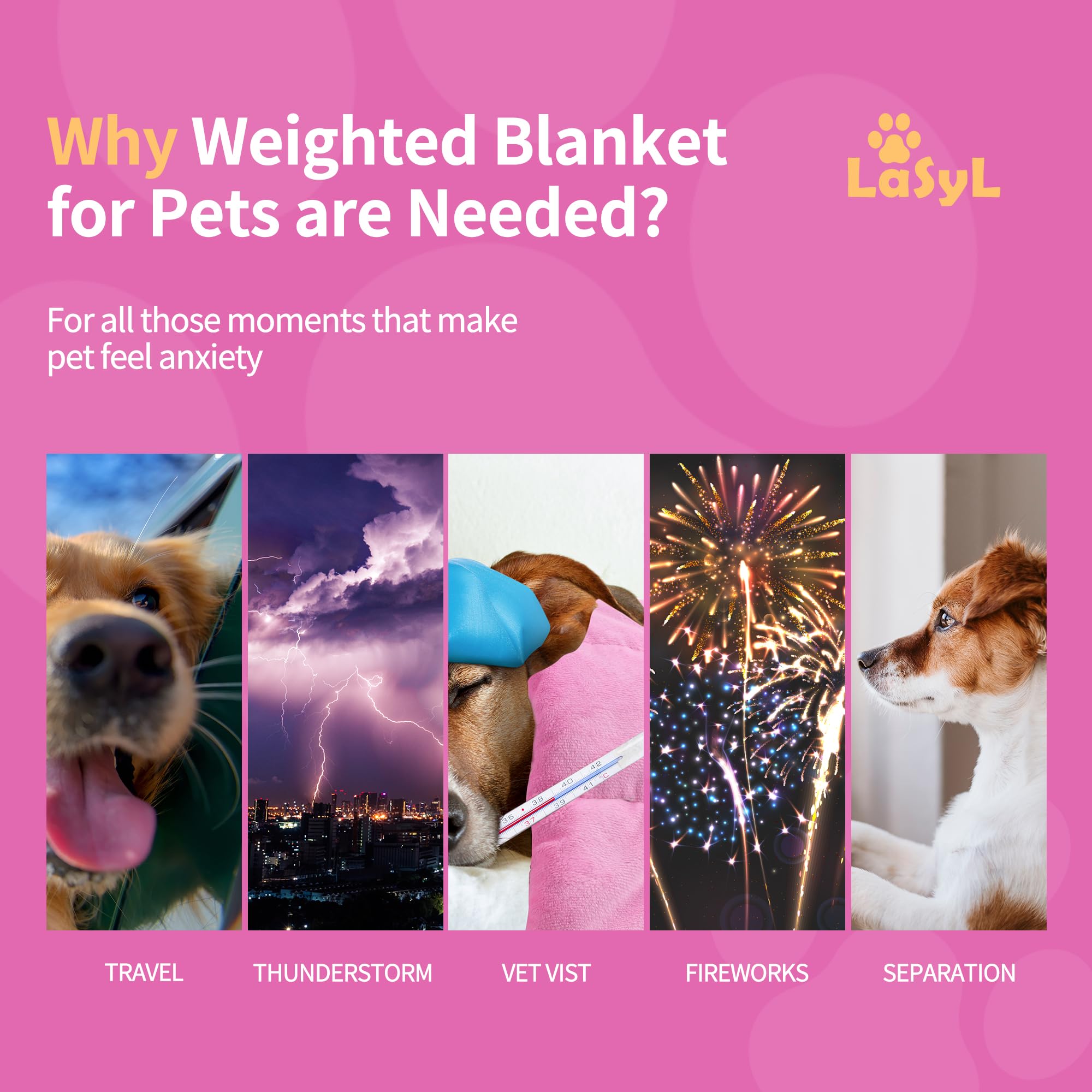 Cobija pesada LaSyL para perro durante la siesta.